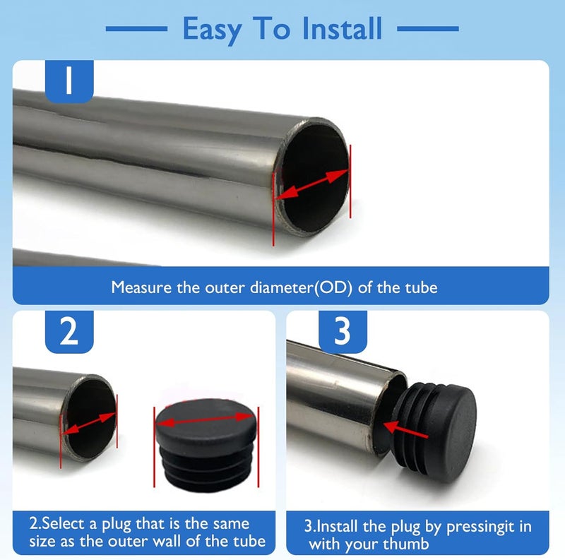BOPOREAE 16 Pack 2" (50 mm) OD Ribbed Plastic Hole Plugs, Round Ribbed Metal Tubing End Caps, Glide Insert Furniture & Fence Finishing Plugs, Durable & Noise Reduction Plastic Pipe Plug, Black - Image 5